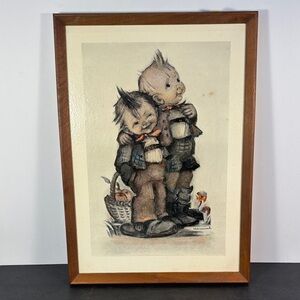 Vintage Mid Century Children’s Art Print Framed Wall Decor Storybook Style